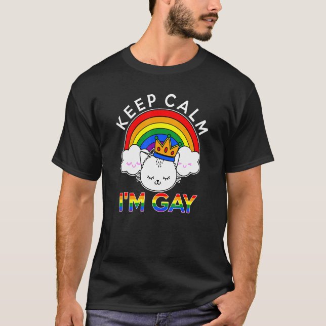 Behålla Lugn Im Gay Lgbtq Rainbow Flagga Queen Cat T Shirt (Framsida)