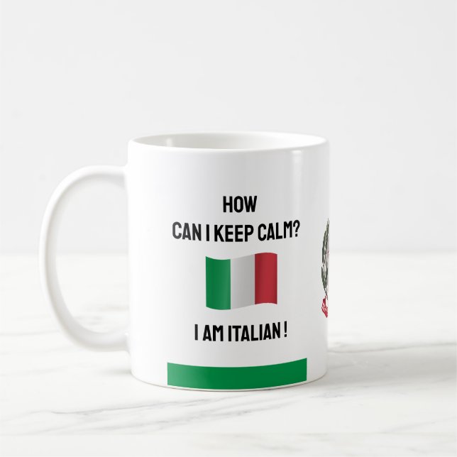 Behålla Lugn Italien & Funny Text, italiensk Flagg Kaffemugg (Vänster)