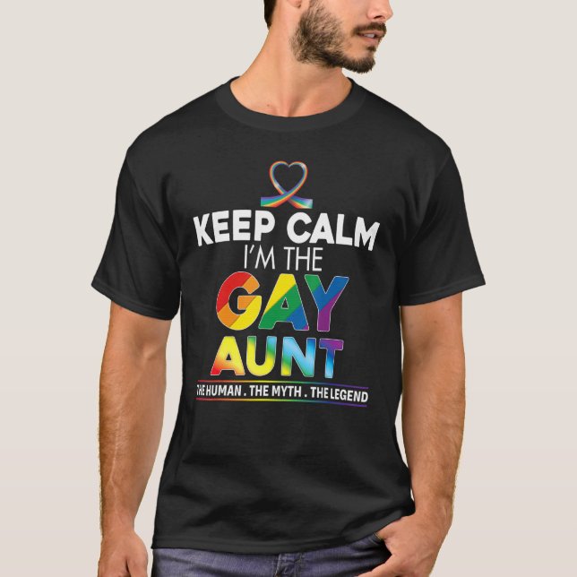 Behålla Lugn jag är Gay Moster Rainbow Ribbon Lgbt T Shirt (Framsida)