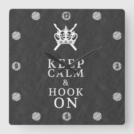Behålla Lugn Krok på Mörken Crochet Craft Room Fyrkantig Klocka