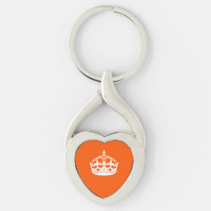 BEHÅLLA LUGN KRONA på Orange Anpassa den här Twisted Heart Silverfärgad Nyckelring
