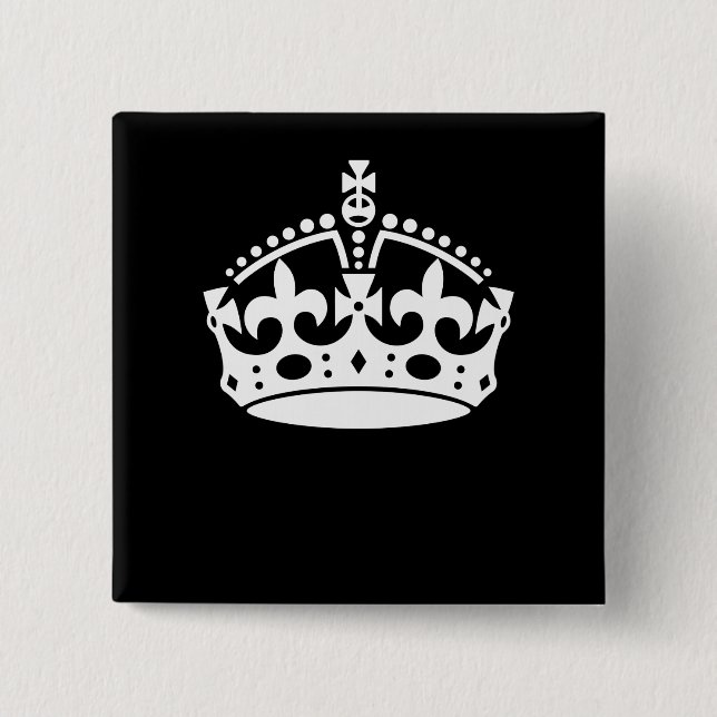 BEHÅLLA LUGN KRONA på svart dekor Knapp (Framsida)