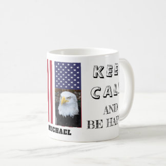 Behålla Lugn med foto USA flagga & Örn Kaffemugg