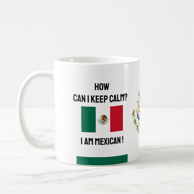 Behålla Lugn Mexico & Funny Text, Mexikanska Flagg Kaffemugg (Vänster)