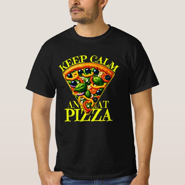 behålla lugn och äta pizza t shirt (Framsida)