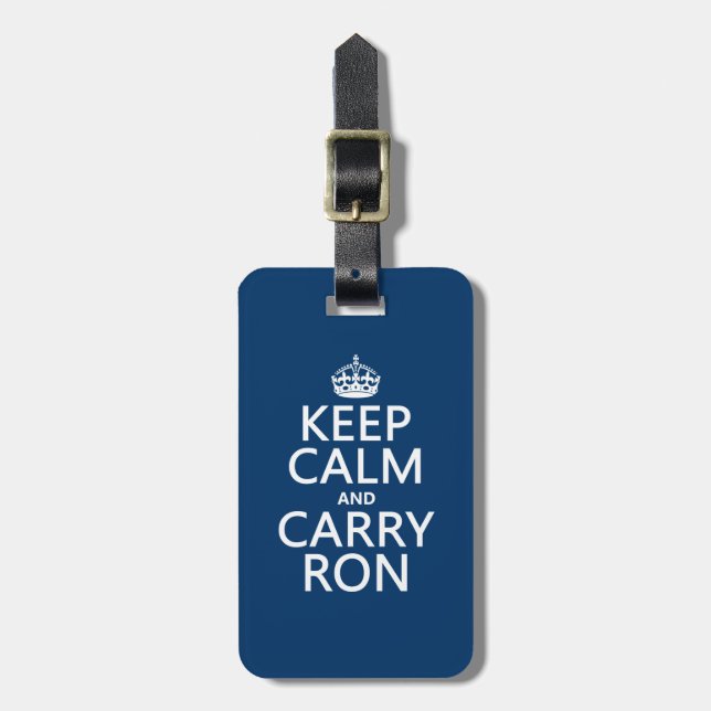 Behålla Lugn och Carry Ron (eventuellt färg) Bagagebricka (Vertikal Framsida)