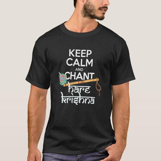 Behålla Lugn och Chant Hare Krishna Mantra Chantin T Shirt (Framsida)