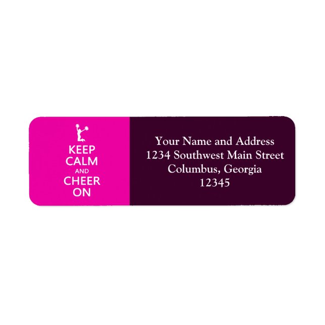 Behålla Lugn och Cheer On, CheerLeaderRosa Returadress Etikett (Framsidan)