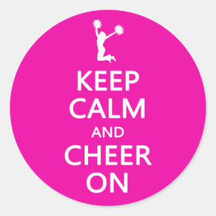 Behålla Lugn och Cheer On, CheerLeaderRosa Runt Klistermärke