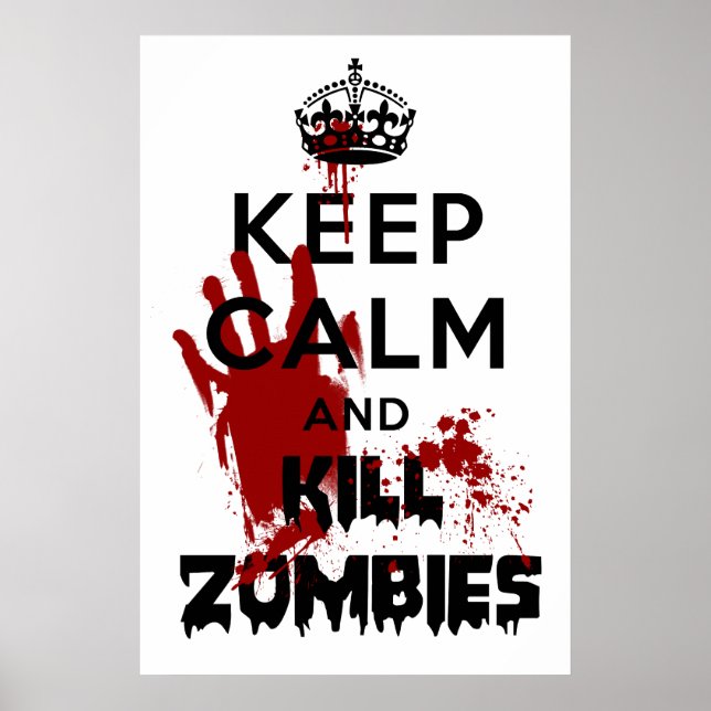 Behålla Lugn och Döda Zombies Vit Poster (Framsidan)
