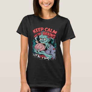 Behålla Lugn och eat Brains Zombie Halloween T Shirt