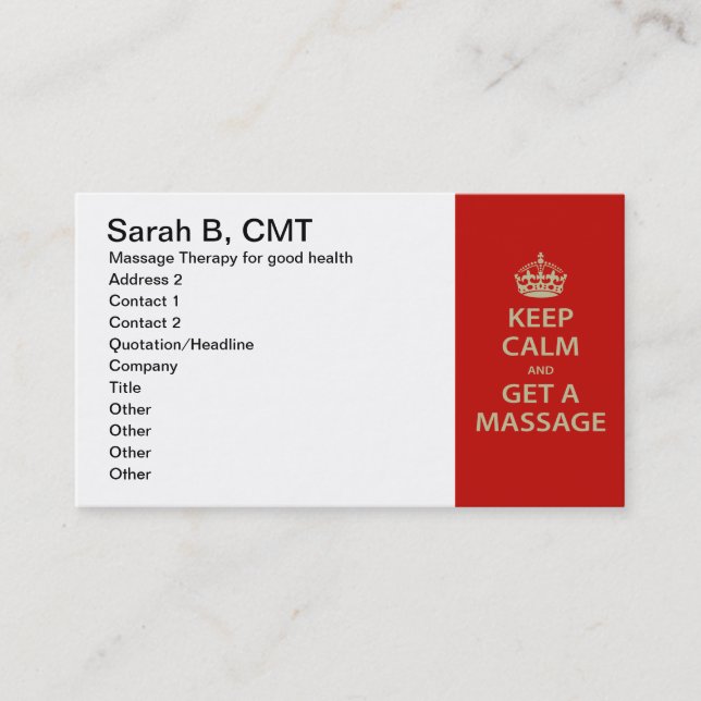 Behålla Lugn och få massage Tidsbeställning Kort (Framsida)