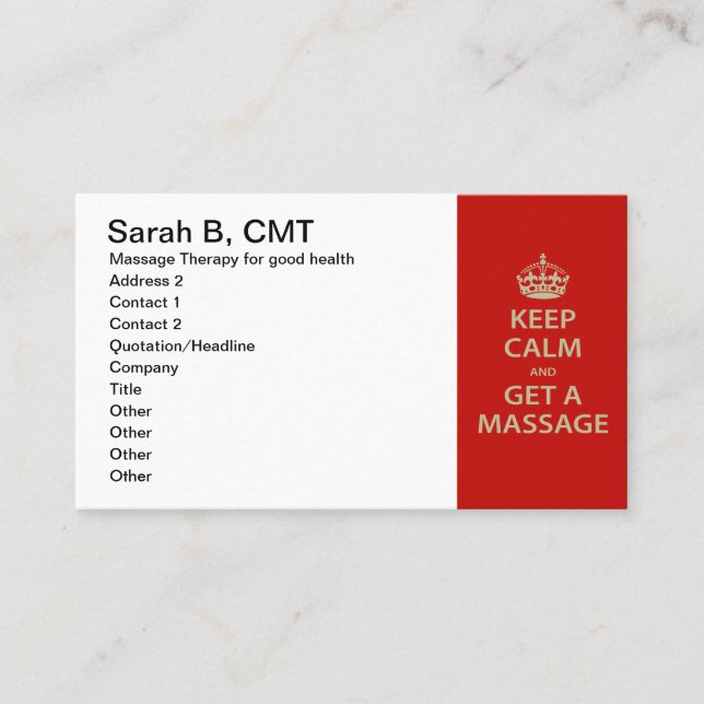 Behålla Lugn och få massage Tidsbeställning Kort (Framsida)