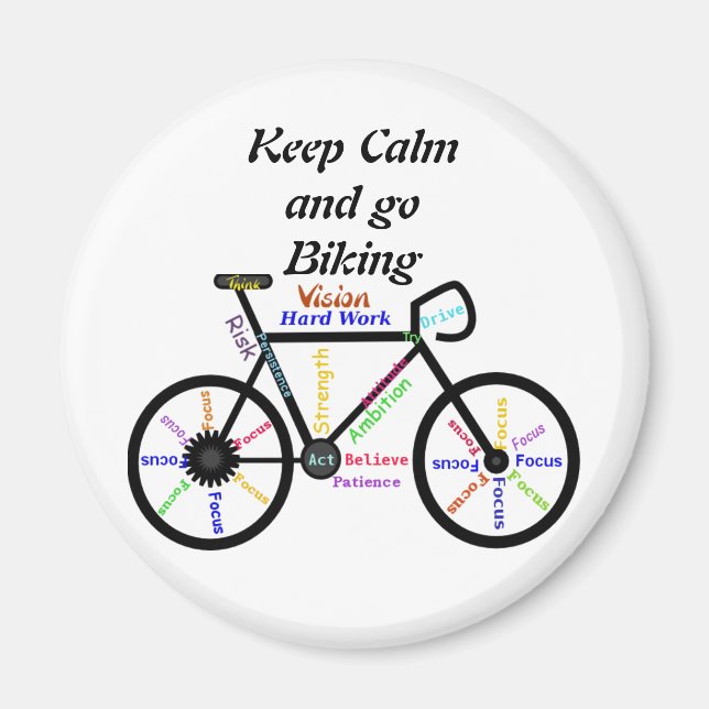 Behålla Lugn och gå till Biking, med Motivational  Magnet (Framsidan)