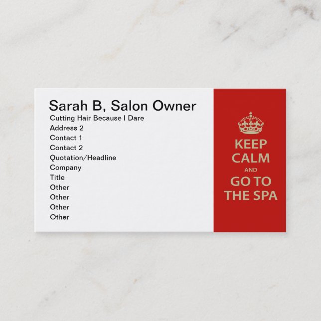 Behålla Lugn och gå till Spa Tidsbeställning Kort (Framsida)