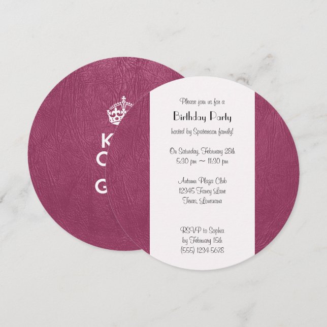 Behålla Lugn och glam upp - Rosa läder Inbjudningar (Fram/baksida)