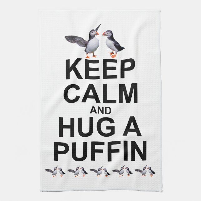Behålla Lugn och Hug a Puffin Kitchen Towel Kökshandduk (Vertikal)