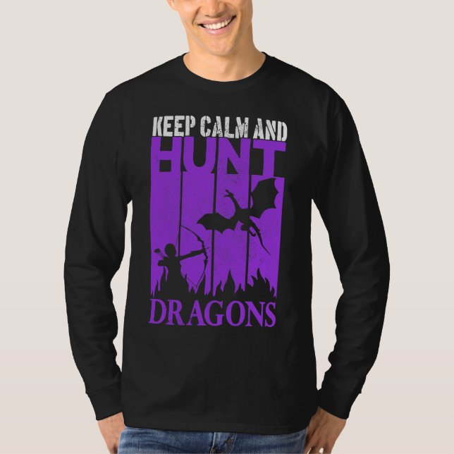 Behålla Lugn och Hunt Dragons Archer Geeky Retro T Shirt (Framsida)