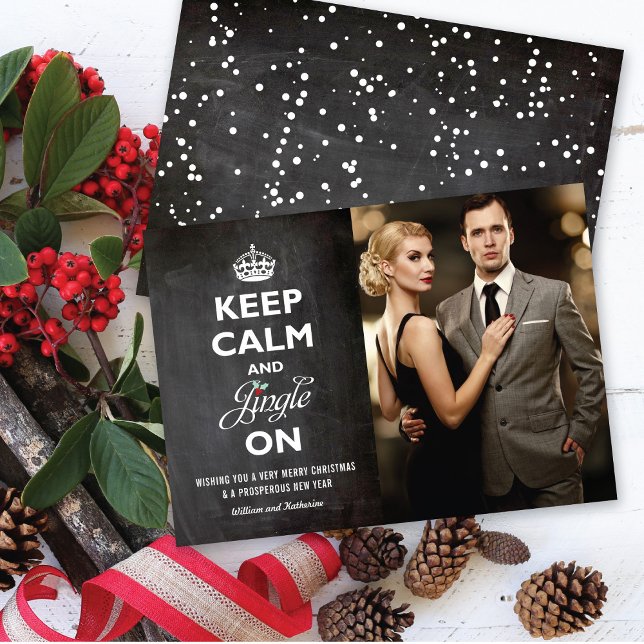 Behålla Lugn och jingle på Chalkboard-jultomten Julkort (Skapare uppladdad)