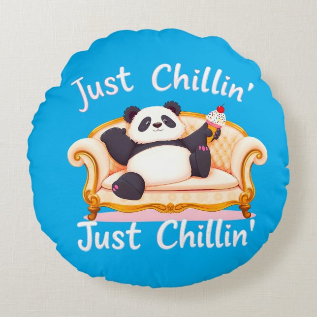 Behålla Lugn och just Chillin med iskräm Rund Kudde (Framsidan)