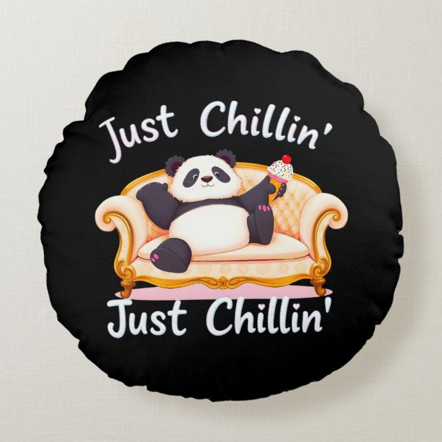 Behålla Lugn och just Chillin med iskräm Rund Kudde (Framsidan)