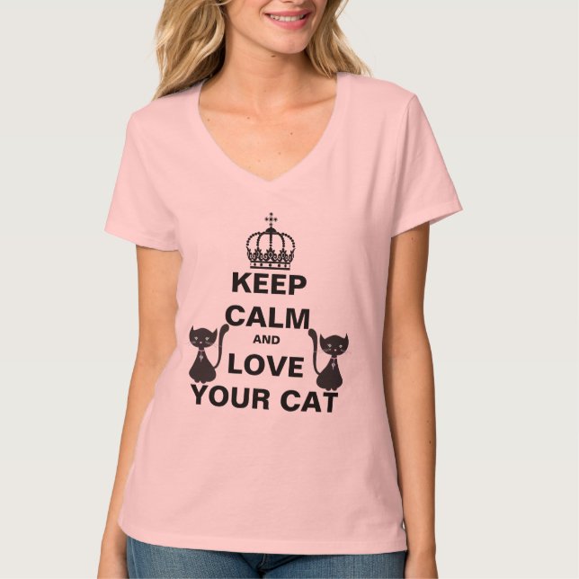 Behålla Lugn och Kärlek ditt katt T-shirt (Framsida)
