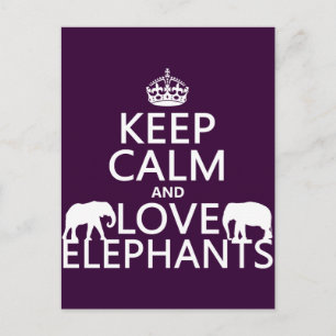 Behålla Lugn och Kärlek Elephants (eventuellt färg Vykort