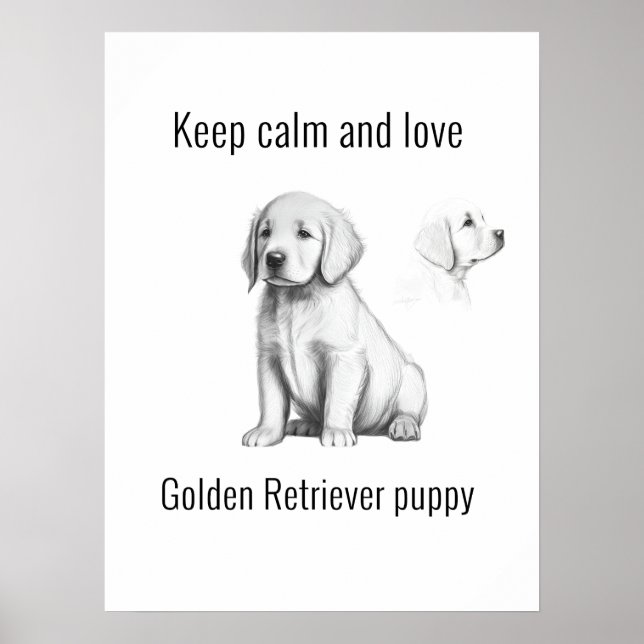 Behålla lugn och kärlek Golden Retriever-valp Poster (Framsidan)