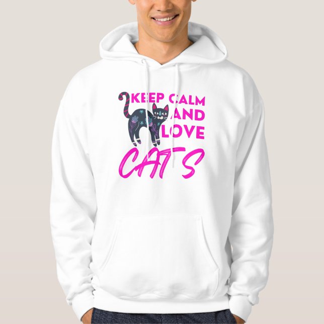 Behålla Lugn och Kärlek Katt jul Hoodie (Framsida)