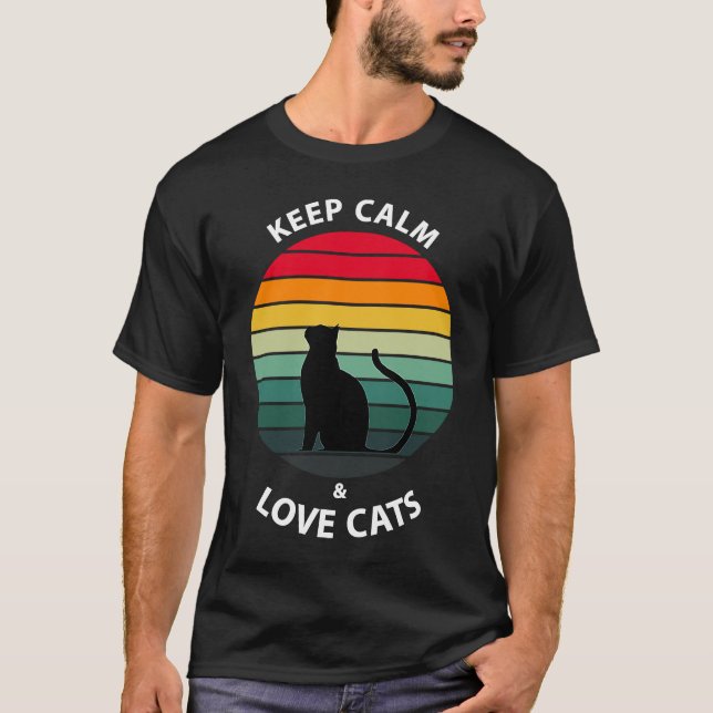 Behålla lugn och kärlek katter t shirt (Framsida)