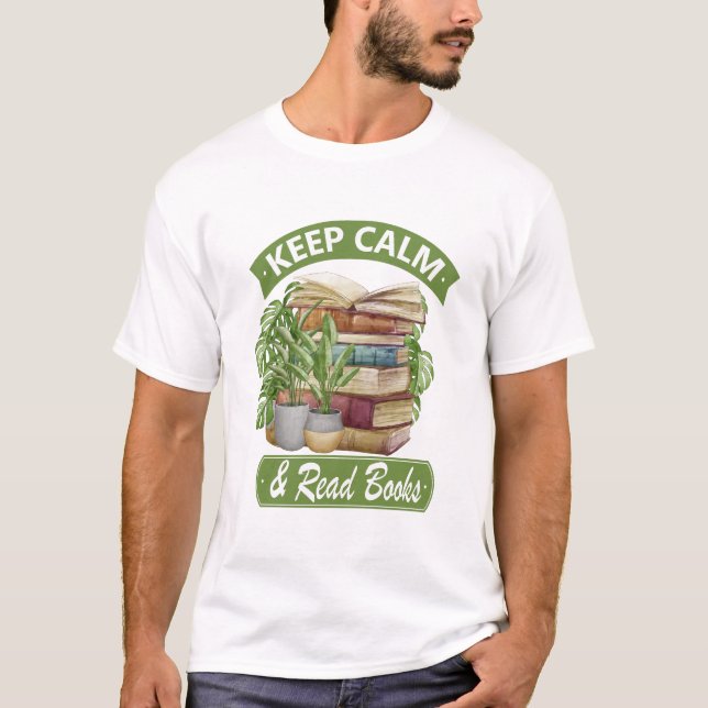 Behålla lugn och läs en bok t shirt (Framsida)