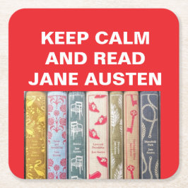 Behålla lugn och läs Jane Austen Underlägg Papper Kvadrat