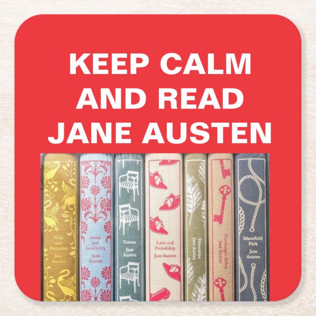 Behålla lugn och läs Jane Austen Underlägg Papper Kvadrat (Framsidan)