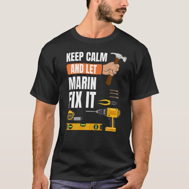 Behålla Lugn och låt Marin laga Handymannen Konstr T Shirt (Framsida)