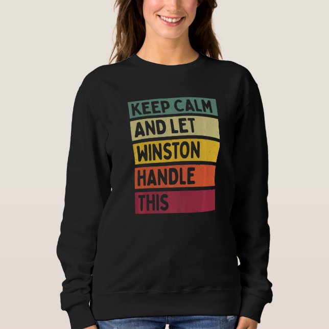Behålla Lugn och låt Winston hantera den här Retro T Shirt (Framsida)