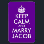 Behålla Lugn och Marry Jacob Magnet<br><div class="desc">Anpassadets lila och vita bröllop-parodi av klassisk utformning ...  Behålla Lugn och Marry Jacob.</div>