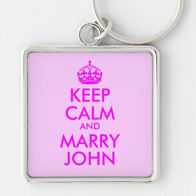 Behålla Lugn och Marry John Keychain Fyrkantig Silverfärgad Nyckelring (Framsidan)
