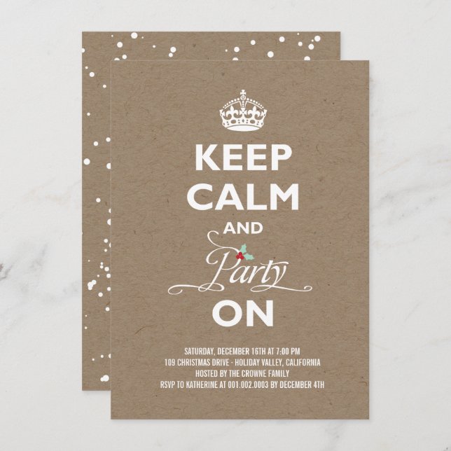 Behålla Lugn och Party on Kraft Funny Julfest Inbjudningar (Fram/baksida)