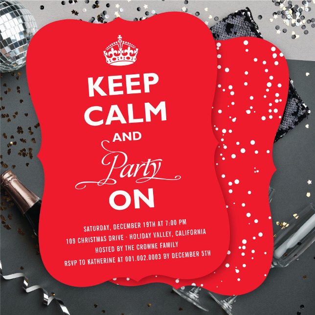 Behålla Lugn och Party på det berömda Helgdag Kväl Inbjudningar (Keep Calm And Party On Funny New Year's Eve Party Invitation @ fat_fa_tin)