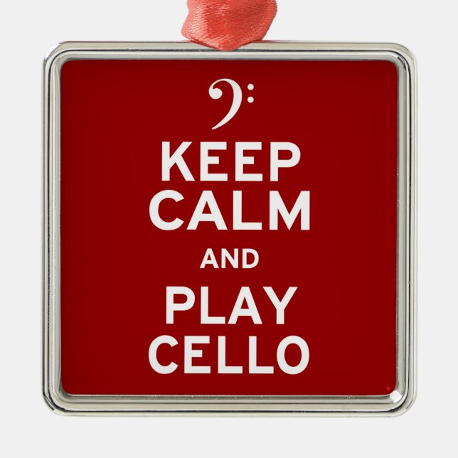 Behålla Lugn och Play Cello Julgransprydnad Metall (Framsidan)