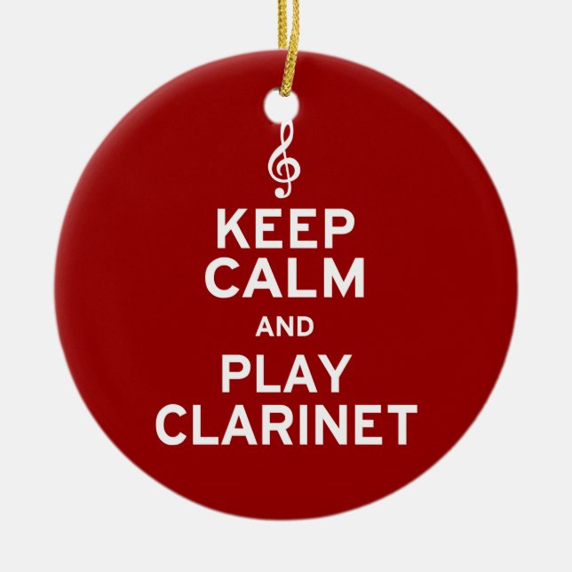 Behålla Lugn och Play Clarinet Julgransprydnad Keramik (Framsidan)