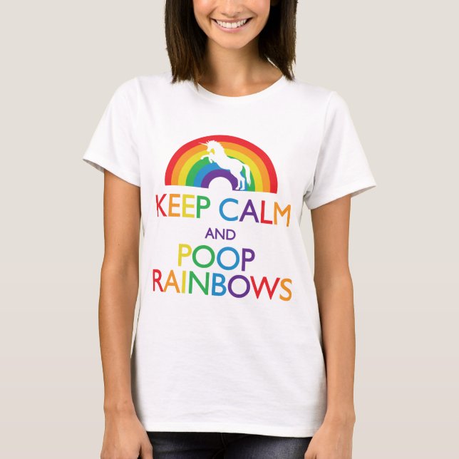 Behålla Lugn och Poop Rainbows Unicorn T Shirt (Framsida)