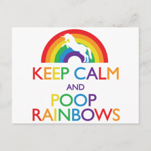 Behålla Lugn och Poop Rainbows Unicorn Vykort