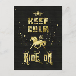 Behålla Lugn och rid på Guld-hästtypografi Vykort