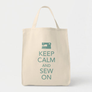 Behålla Lugn och Sew On Teal Tote Bag Tygkasse