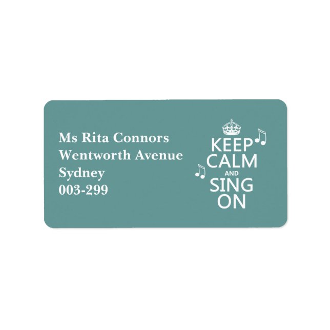 Behålla Lugn och Sjunga på - alla färg Adressetikett (Framsidan)
