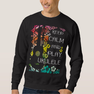 Behålla Lugn och spela Ukulele Ukulelist Music Lång Ärmad Tröja