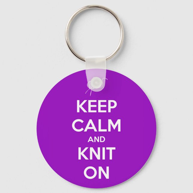 Behålla Lugn och Sticka på Fuschia Nyckelring (Framsida)