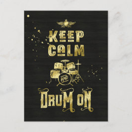 Behålla Lugn och trumma på Guld Grunge Typografi Vykort