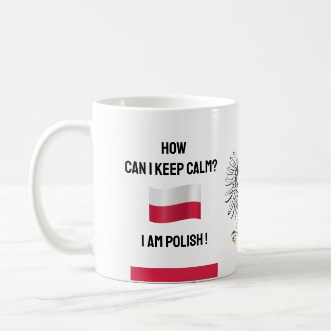 Behålla Lugn Polen & Funny Text, Polska Flagga Kaffemugg (Vänster)